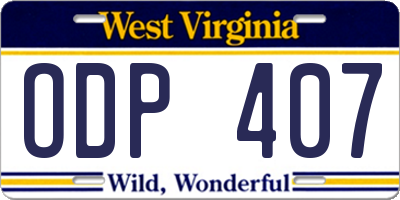 WV license plate ODP407