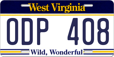 WV license plate ODP408