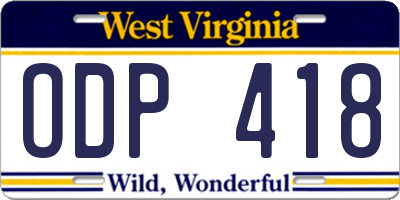 WV license plate ODP418