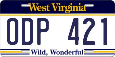 WV license plate ODP421