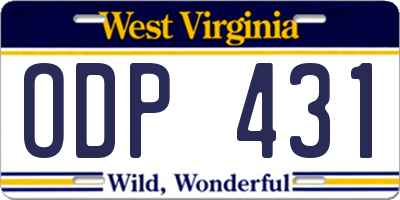 WV license plate ODP431