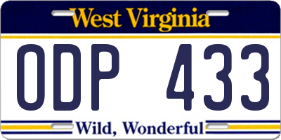 WV license plate ODP433