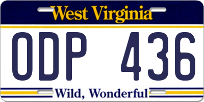 WV license plate ODP436