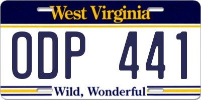 WV license plate ODP441