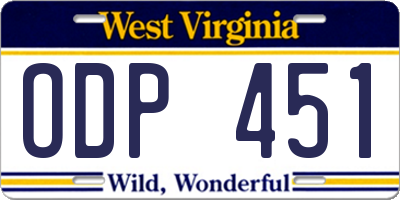 WV license plate ODP451