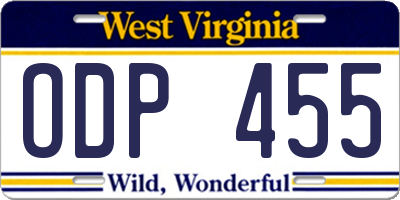 WV license plate ODP455