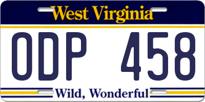 WV license plate ODP458