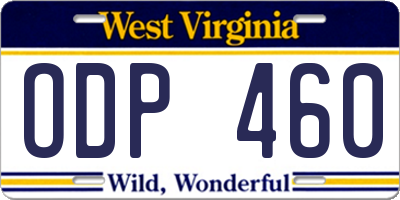 WV license plate ODP460