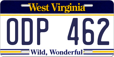WV license plate ODP462