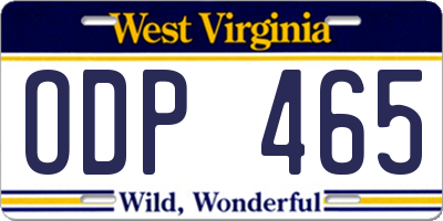 WV license plate ODP465