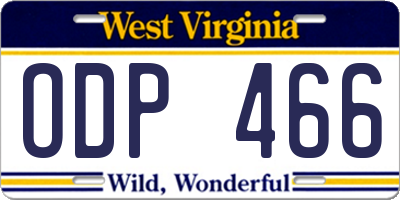 WV license plate ODP466