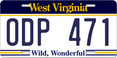WV license plate ODP471