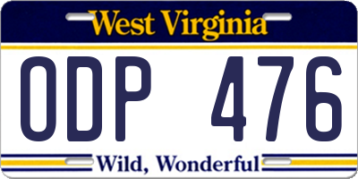 WV license plate ODP476