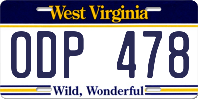 WV license plate ODP478