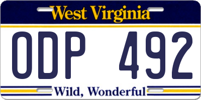 WV license plate ODP492