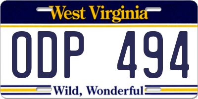 WV license plate ODP494