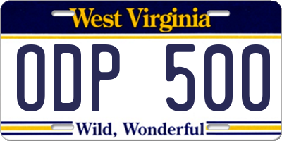 WV license plate ODP500