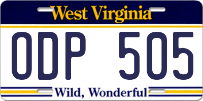 WV license plate ODP505