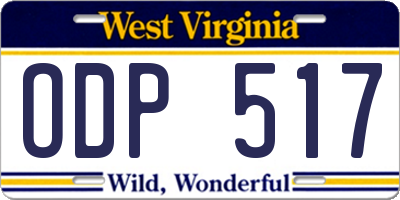 WV license plate ODP517