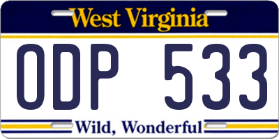 WV license plate ODP533