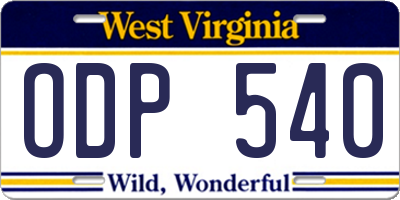 WV license plate ODP540