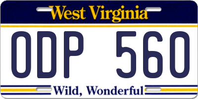 WV license plate ODP560