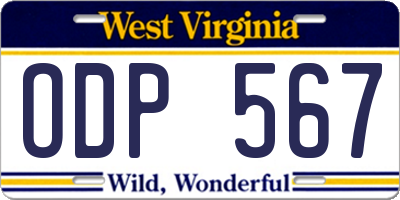 WV license plate ODP567