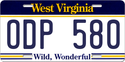WV license plate ODP580