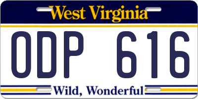 WV license plate ODP616