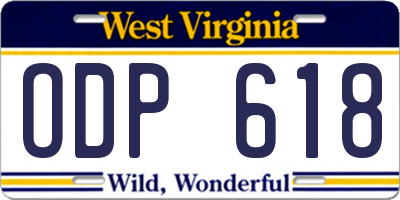 WV license plate ODP618