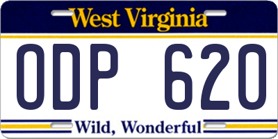 WV license plate ODP620