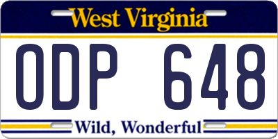 WV license plate ODP648