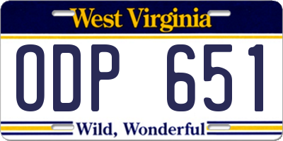 WV license plate ODP651