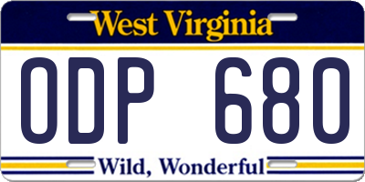WV license plate ODP680