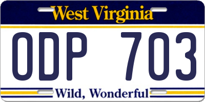 WV license plate ODP703