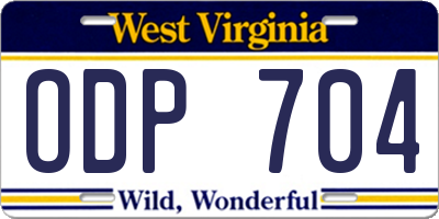 WV license plate ODP704