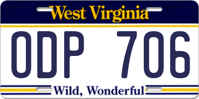 WV license plate ODP706