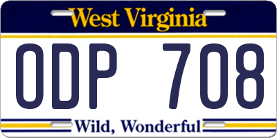WV license plate ODP708