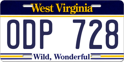 WV license plate ODP728