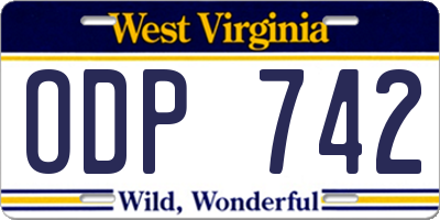 WV license plate ODP742