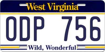 WV license plate ODP756