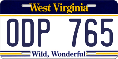 WV license plate ODP765