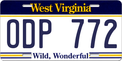 WV license plate ODP772