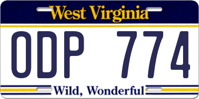 WV license plate ODP774