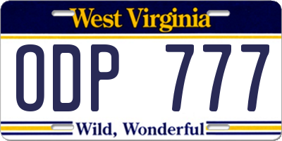 WV license plate ODP777