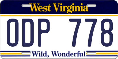 WV license plate ODP778