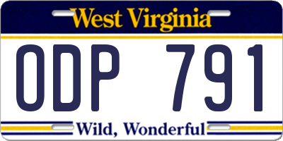 WV license plate ODP791