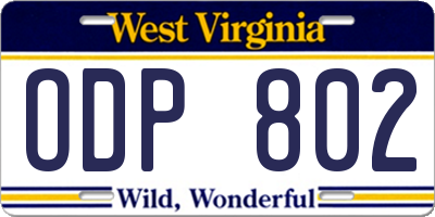 WV license plate ODP802