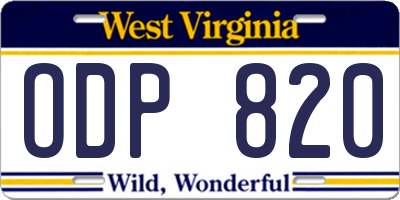 WV license plate ODP820