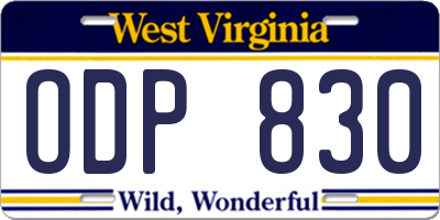 WV license plate ODP830